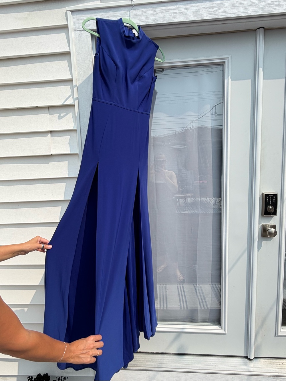 Sleeveless Royal Blue Maxi Dress with Front Slits